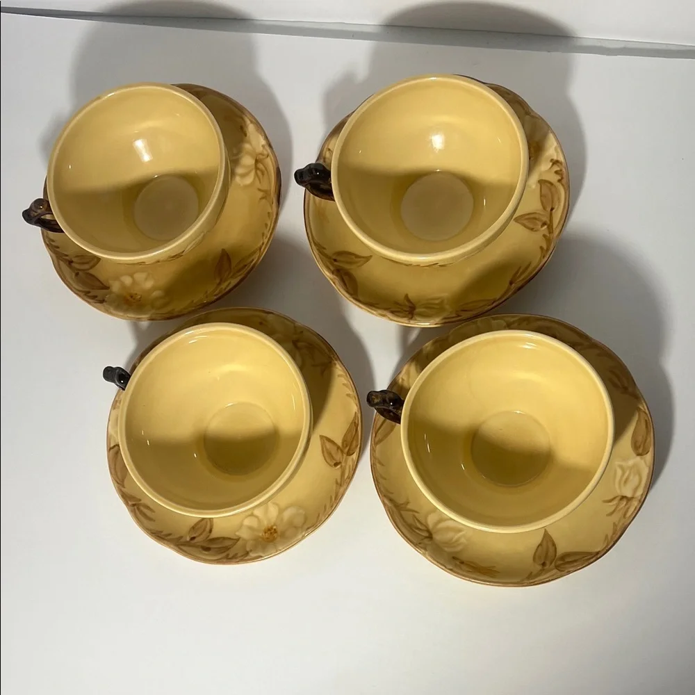 Franciscan Cafe Royale Floral Teacups with Saucers-Vintage-Set of 4